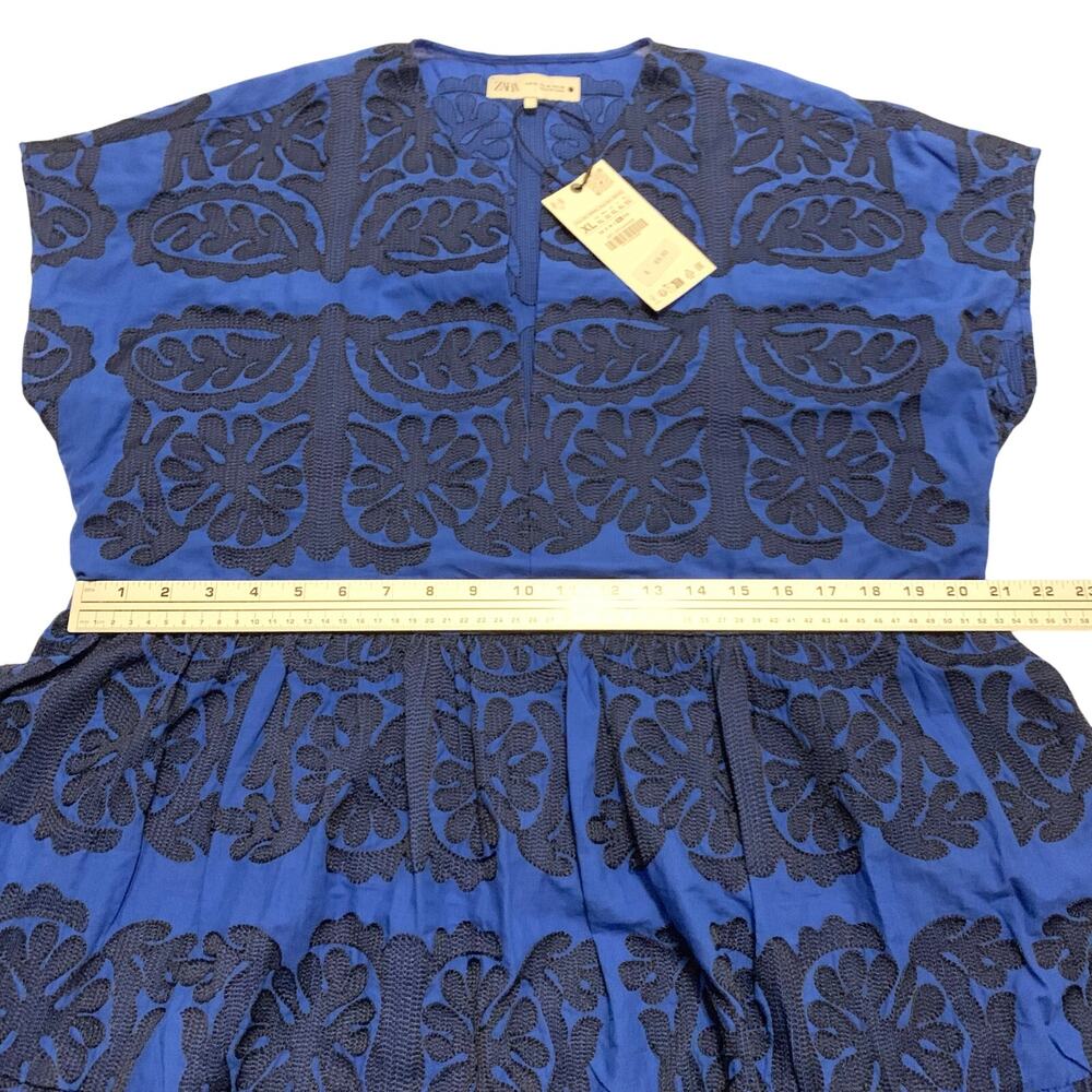 Zara Womens  NEW Embroidered Short Dress Tunic Cobalt Blue XL Bloggers Fave BOHO - Picture 9 of 14